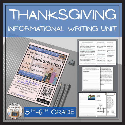Pilgrims & First Thanksgiving Informational Writing Unit | 5th Grade & 6th Grade