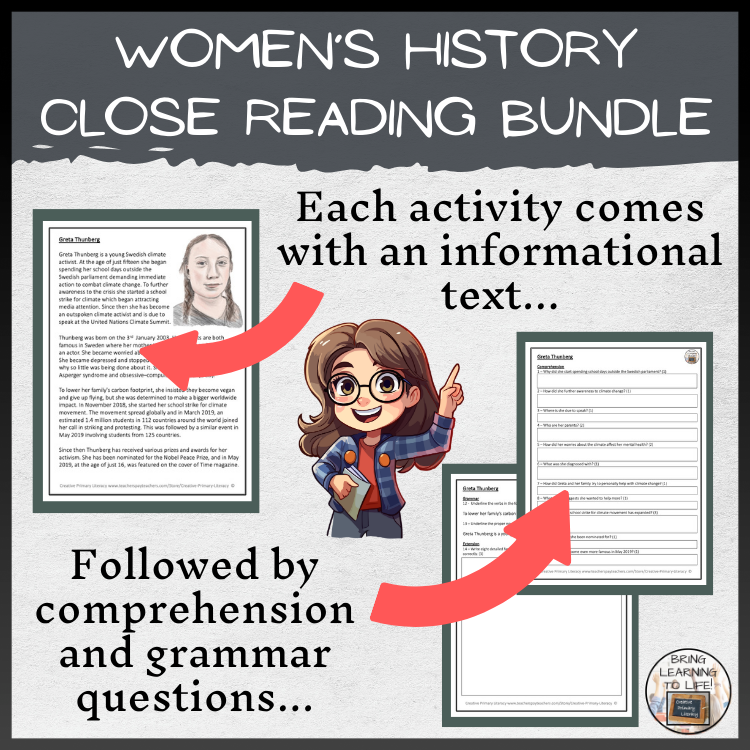 Womens History Month Close Reading Comprehension Bundle | 5th & 6th Grade
