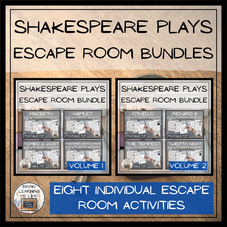 Shakespeare Plays Vol.I & II Escape Room Activity Mega Bundle | 5th & 6th Grade