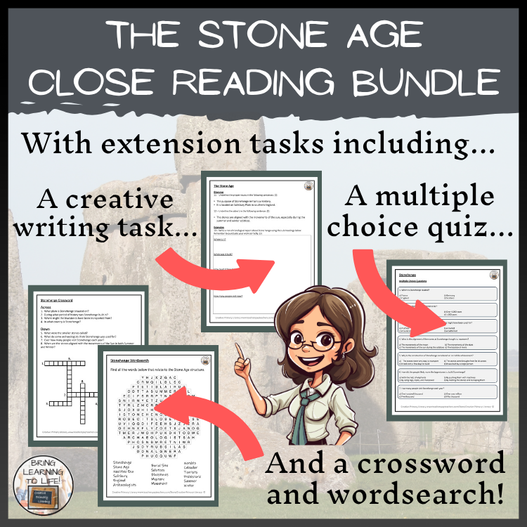 Stone Age Close Reading Comprehension Bundle | 5th & 6th Grade