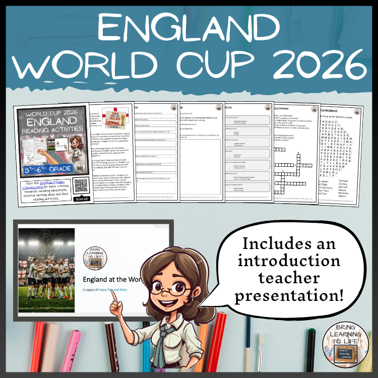 England World Cup 2026 Reading Comprehension Activities | 5th–6th Grade