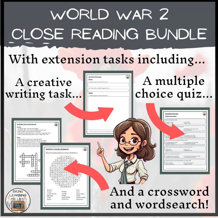 World War II Close Reading Comprehension Activity Bundle | 5th-6th Grade