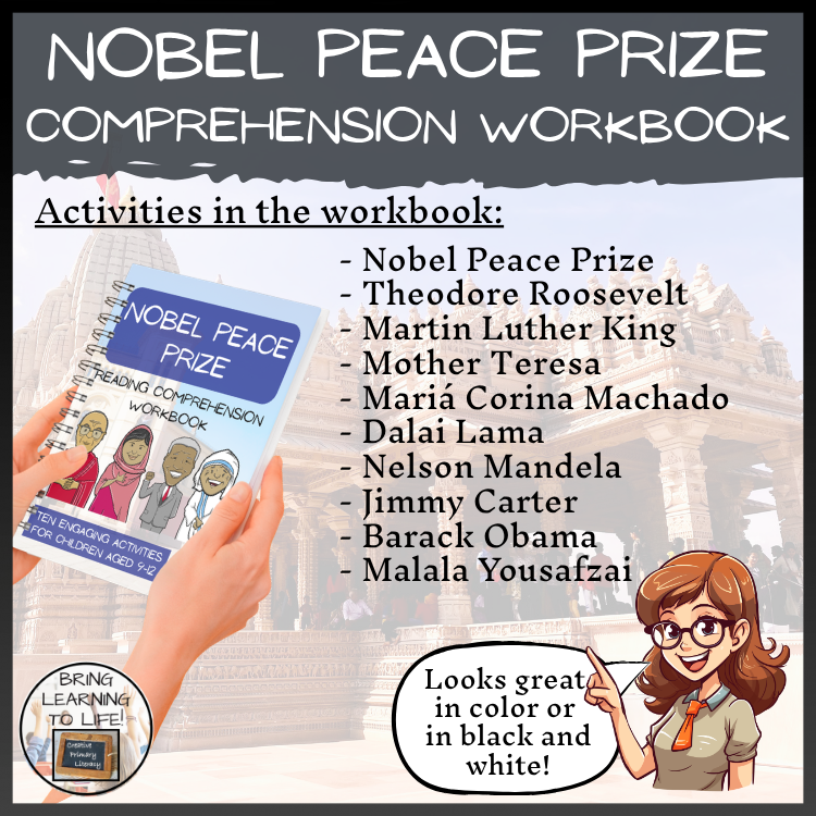 Nobel Peace Prize Reading Comprehension Workbook | 5th-6th Grade
