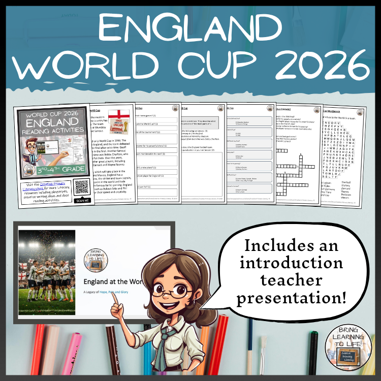 England World Cup 2026 Reading Comprehension Activities | 3rd–4th Grade