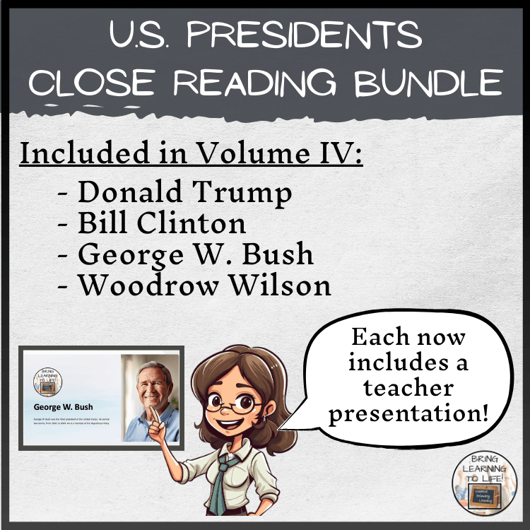 U.S. Presidents Volume 4 Close Reading Comprehension Bundle | 3rd & 4th Grade