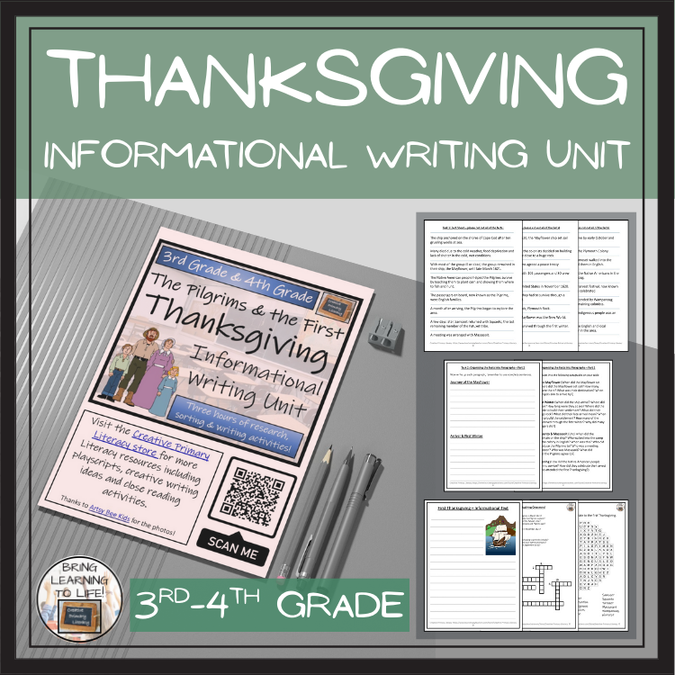 Pilgrims & First Thanksgiving Informational Writing Unit | 3rd Grade & 4th Grade