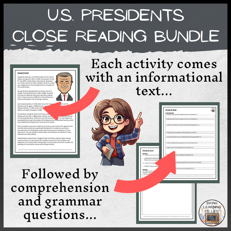 U.S. Presidents Volume 4 Close Reading Comprehension Bundle | 5th & 6th Grade