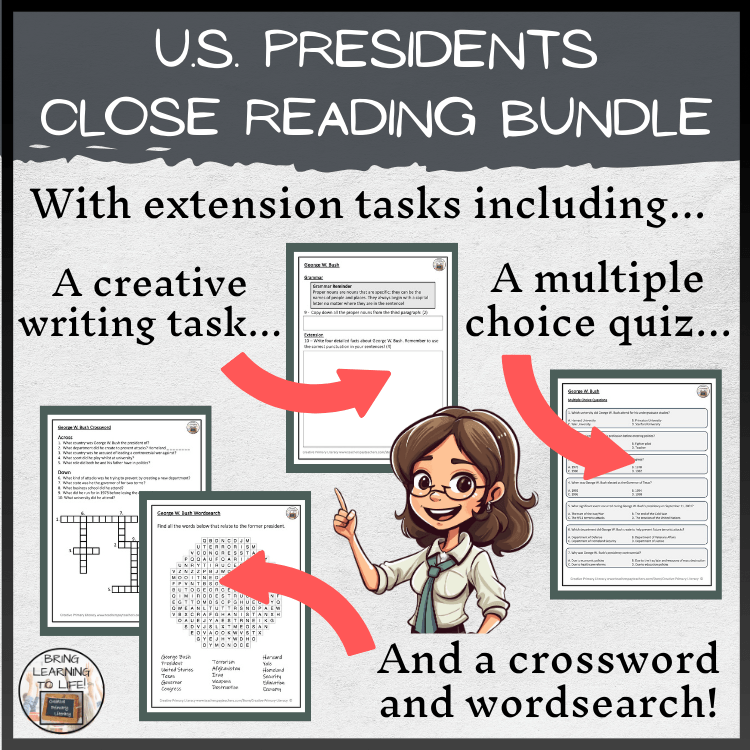 U.S. Presidents Volume 4 Close Reading Comprehension Bundle | 3rd & 4th Grade
