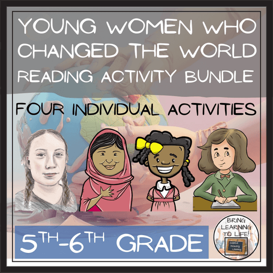 Young Women Who Changed the World Close Reading Bundle | 5th-6th Grade with illustrations of inspirational young women.