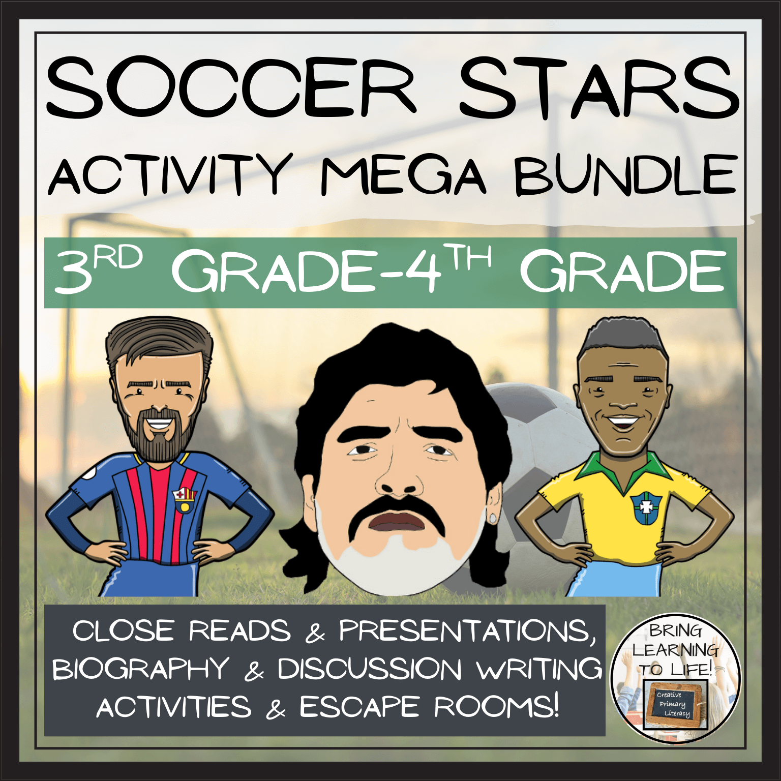 Great Soccer Players Mega Bundle of Activities | 3rd-4th Grade featuring soccer stars and engaging activities.