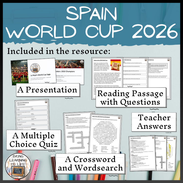 Spain World Cup 2026 Reading Comprehension Activities | 3rd–4th Grade