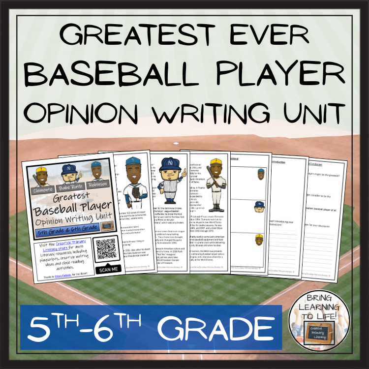Greatest Baseball Player Opinion Writing Unit | 5th Grade & 6th Grade
