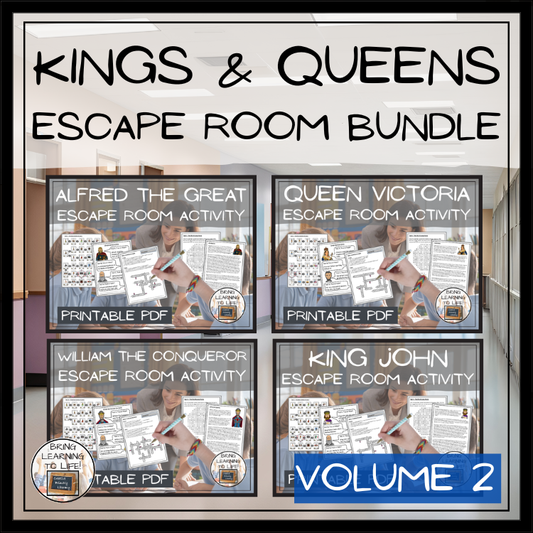 Kings and Queens of England Volume 2 Escape Room Activity Bundle | 5th-6th Grade
