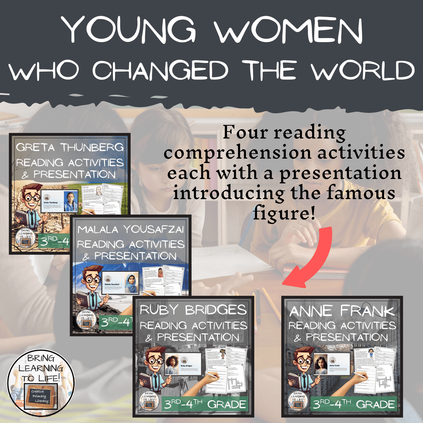 Young Women Who Changed the World Activity Mega Bundle for 3rd-4th Grade, featuring young women history activities.