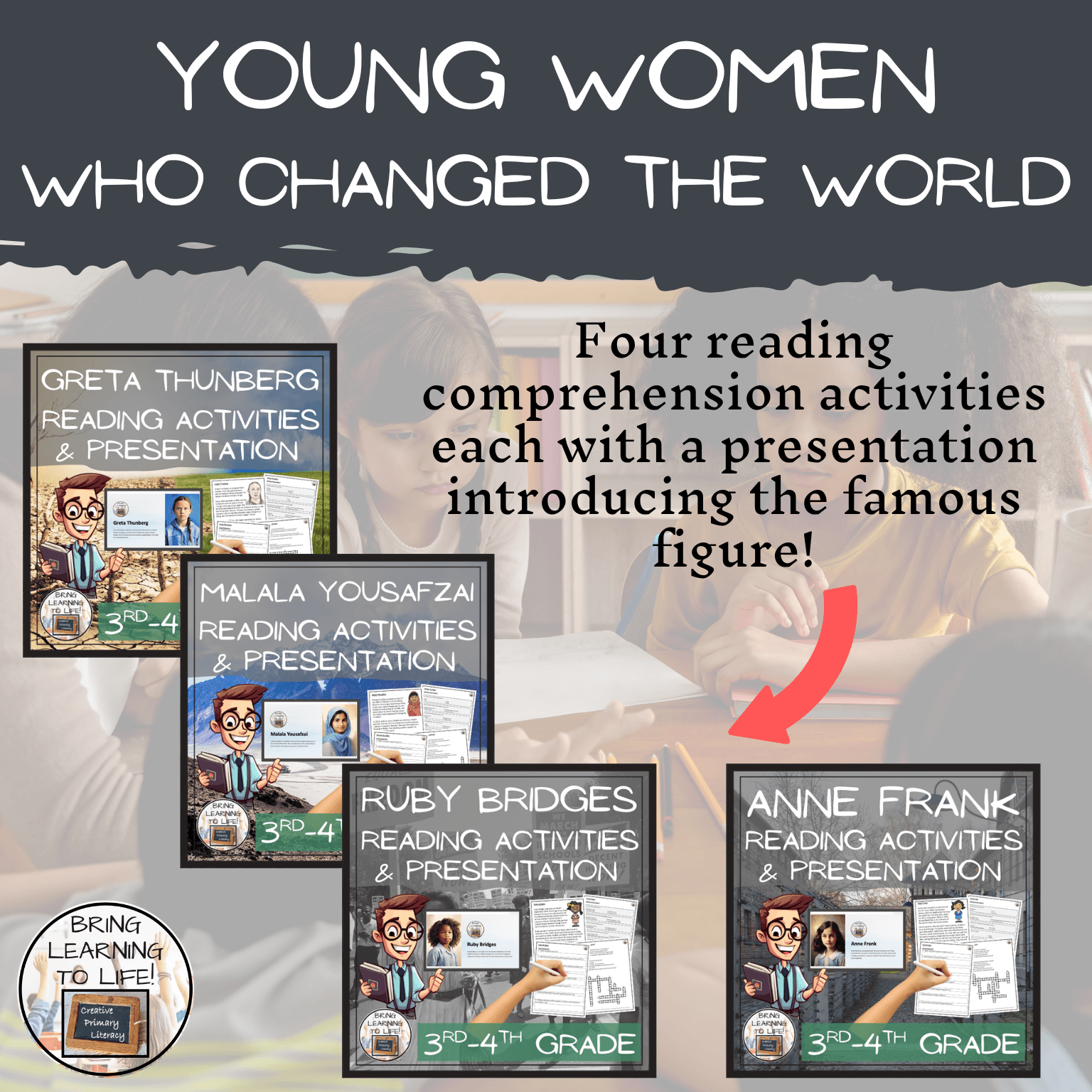 Young Women Who Changed the World Activity Mega Bundle for 3rd-4th Grade, featuring young women history activities.