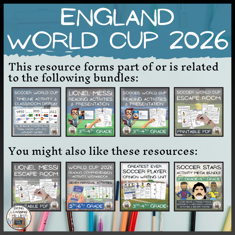 England World Cup 2026 Reading Comprehension Activities | 3rd–4th Grade