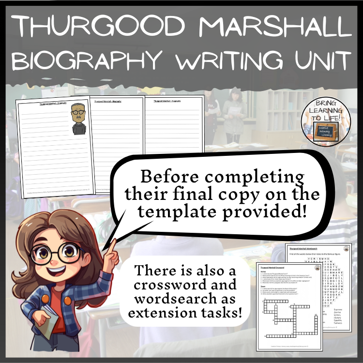 Thurgood Marshall Biography Writing Unit | Civil Rights | 5th Grade & 6th Grade