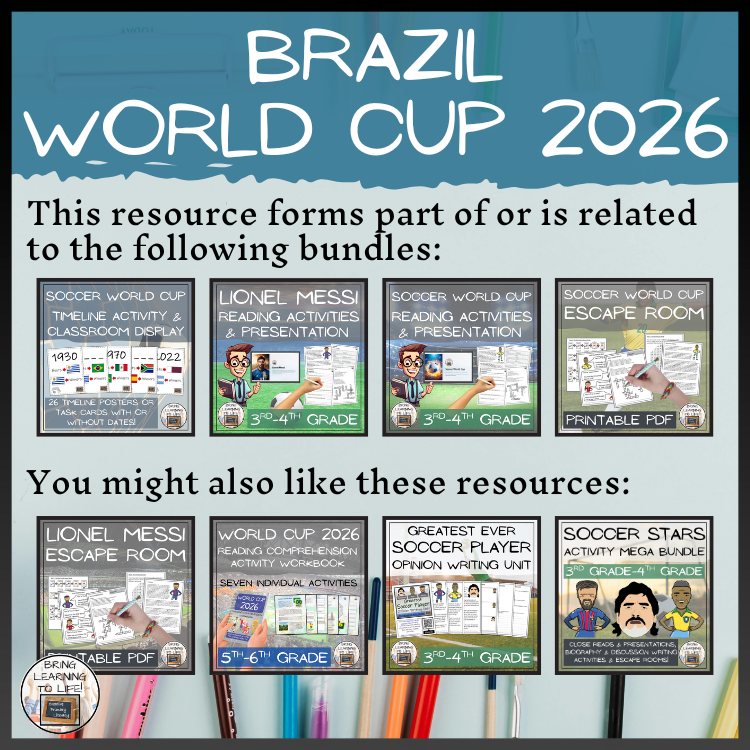 Brazil World Cup 2026 Reading Comprehension Activities | 3rd–4th Grade