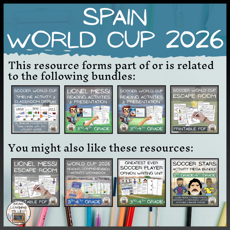 Spain World Cup 2026 Reading Comprehension Activities | 3rd–4th Grade