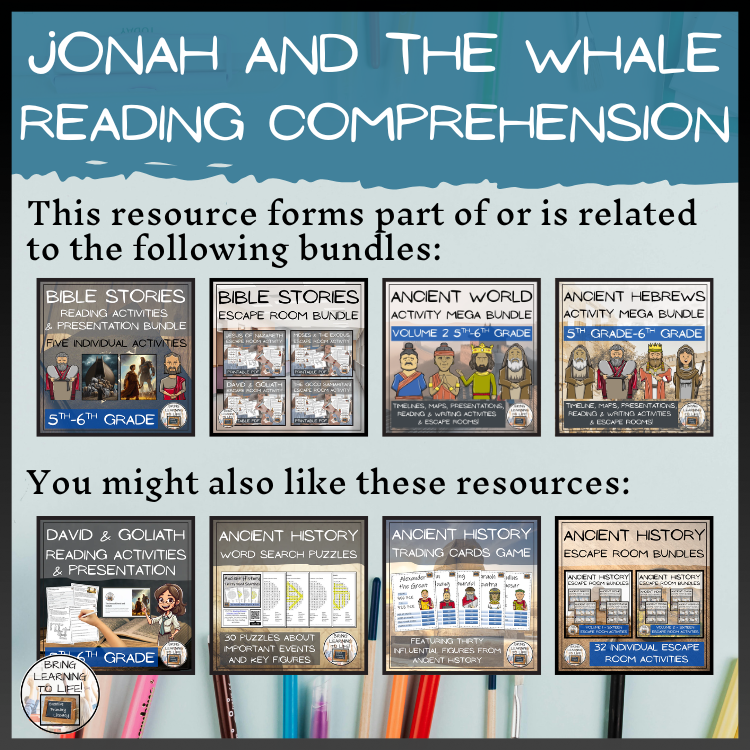 Jonah and the Whale Close Reading Comprehension Activities | 5th-6th Grade