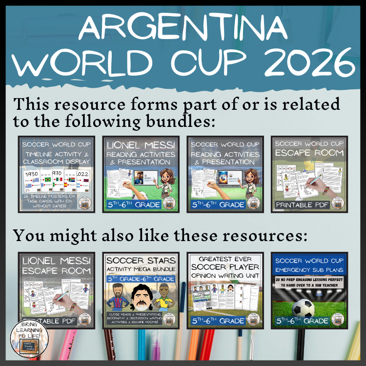 Argentina World Cup 2026 Reading Comprehension Activities | 5th–6th Grade