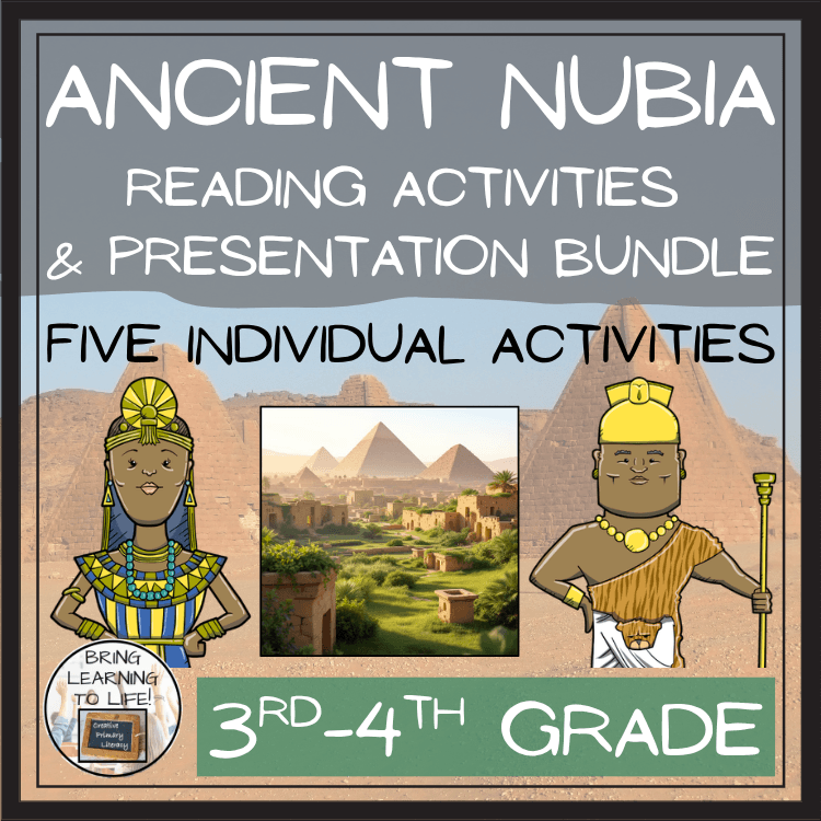 Ancient Nubia Close Reading Comprehension Activity Bundle | 3rd & 4th Grade with reading activities and visuals.