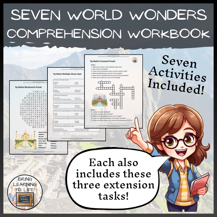 Seven Wonders of the World Reading Comprehension Workbook | 5th-6th Grade