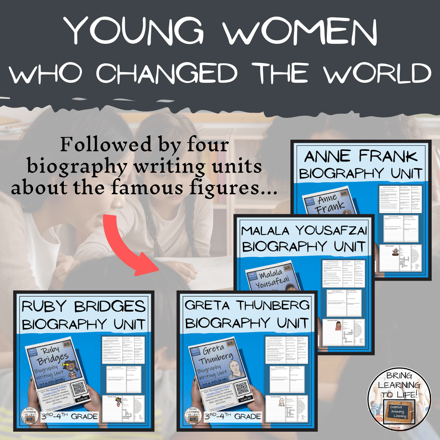 Young Women Who Changed the World Activity Mega Bundle for 3rd-4th Grade, featuring young women history activities.