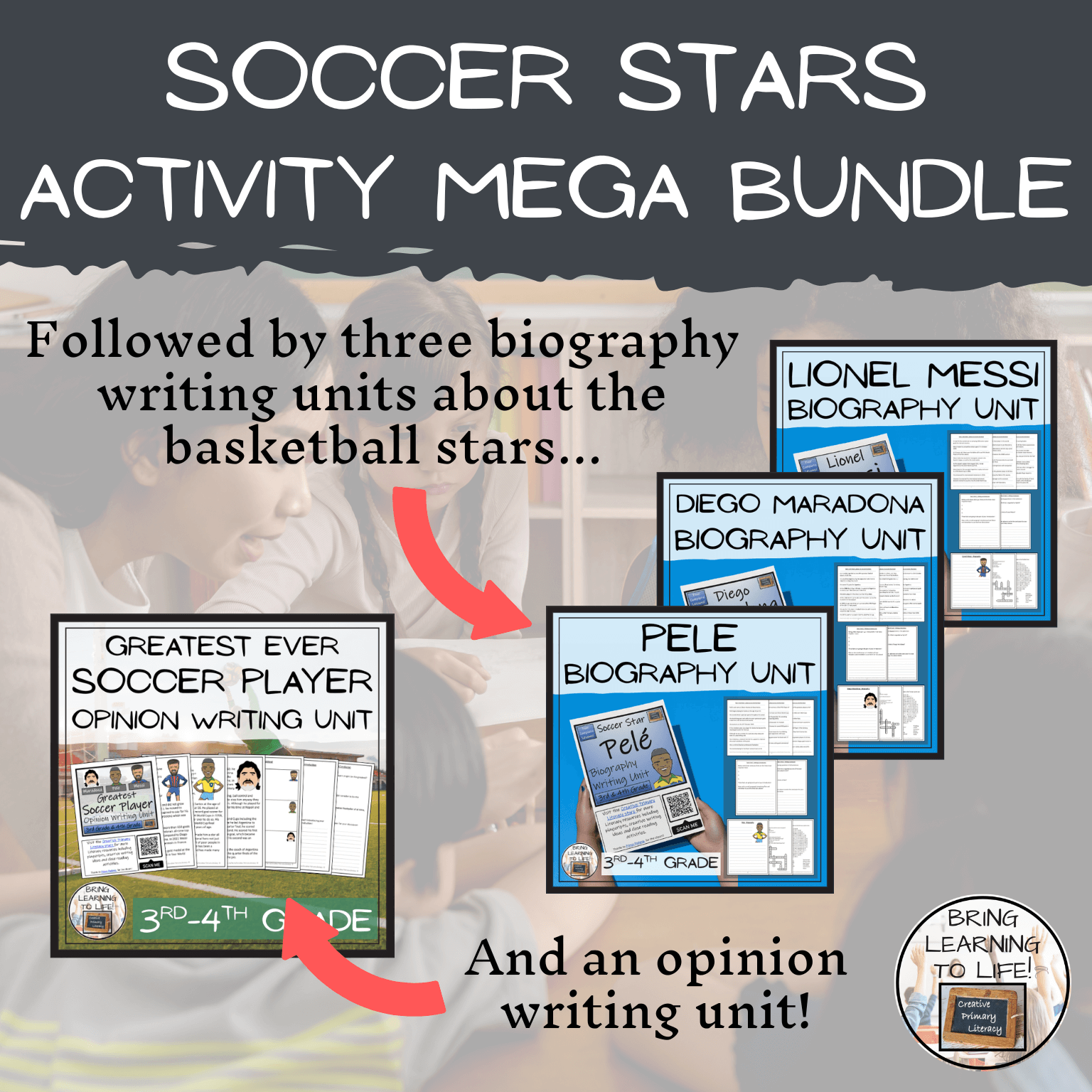 Great Soccer Players Mega Bundle of Activities | 3rd-4th Grade featuring biography writing units and opinion writing activities.