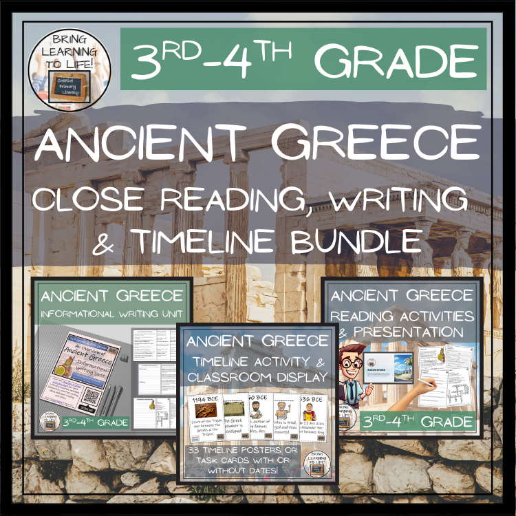 Ancient Greece Close Reading, Writing & Timeline Bundle | 3rd-4th Grade