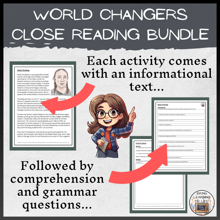 Young Women Who Changed the World Close Reading Bundle | 5th-6th Grade activities with texts and comprehension questions.
