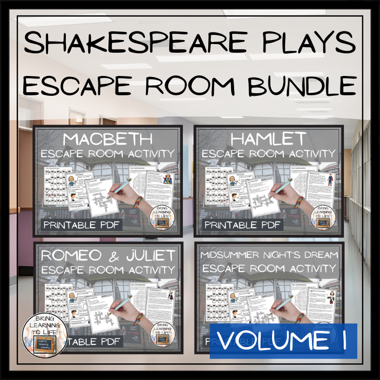 Shakespeare Plays Volume I Escape Room Activity Bundle | 5th & 6th Grade