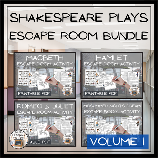 Shakespeare Plays Volume I Escape Room Activity Bundle | 5th & 6th Grade