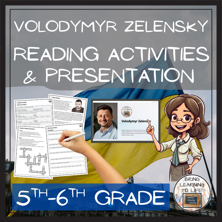 Volodymyr Zelensky Close Reading Comprehension Activities | 5th & 6th Grade