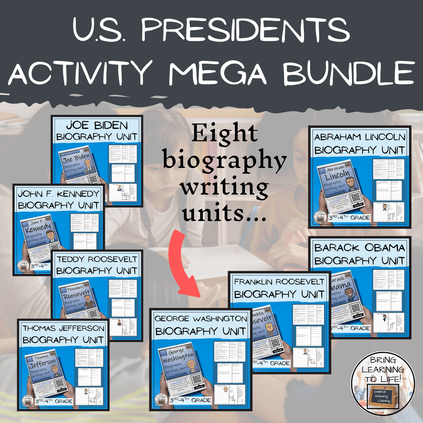 U.S. Presidents Social Studies Mega Bundle of Activities | 3rd-4th Grade featuring biography writing units.