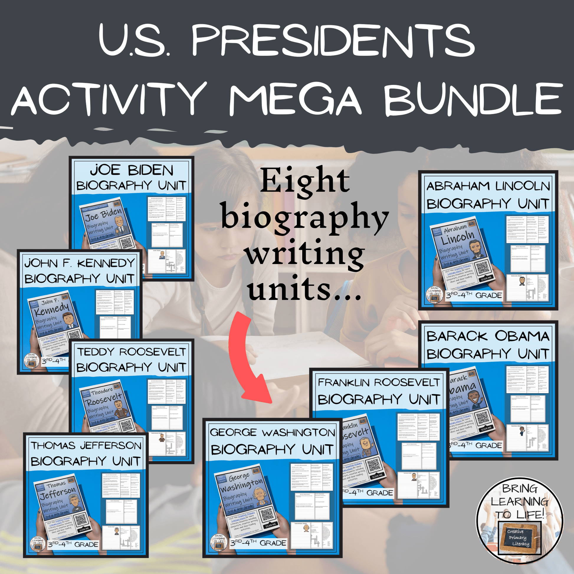 U.S. Presidents Social Studies Mega Bundle of Activities | 3rd-4th Grade featuring biography writing units.