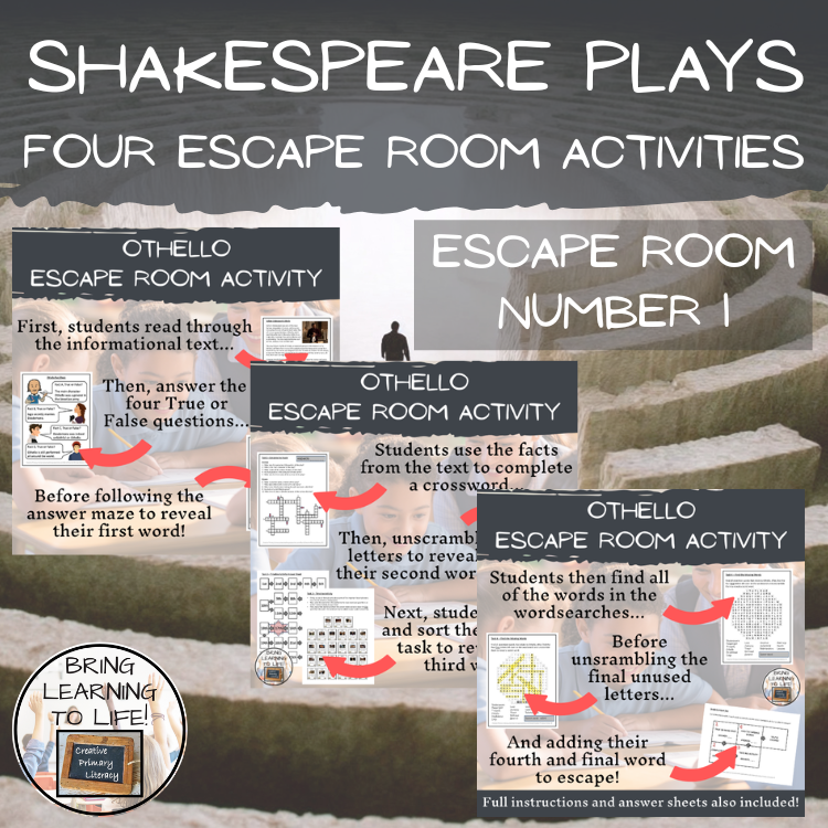 Shakespeare Plays Vol.I & II Escape Room Activity Mega Bundle | 5th & 6th Grade