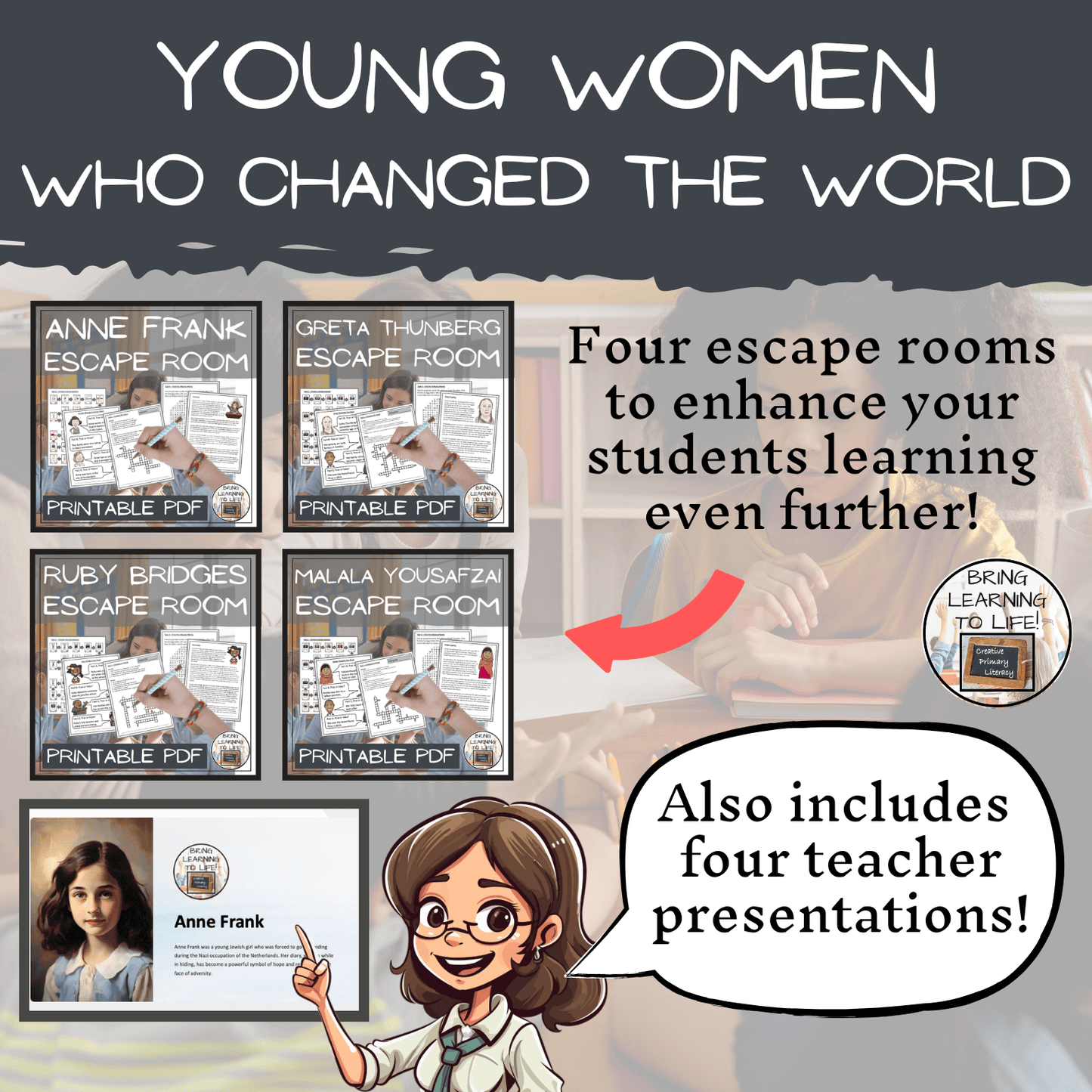 Young Women Who Changed the World Activity Mega Bundle for 3rd-4th Grade, featuring young women history activities.