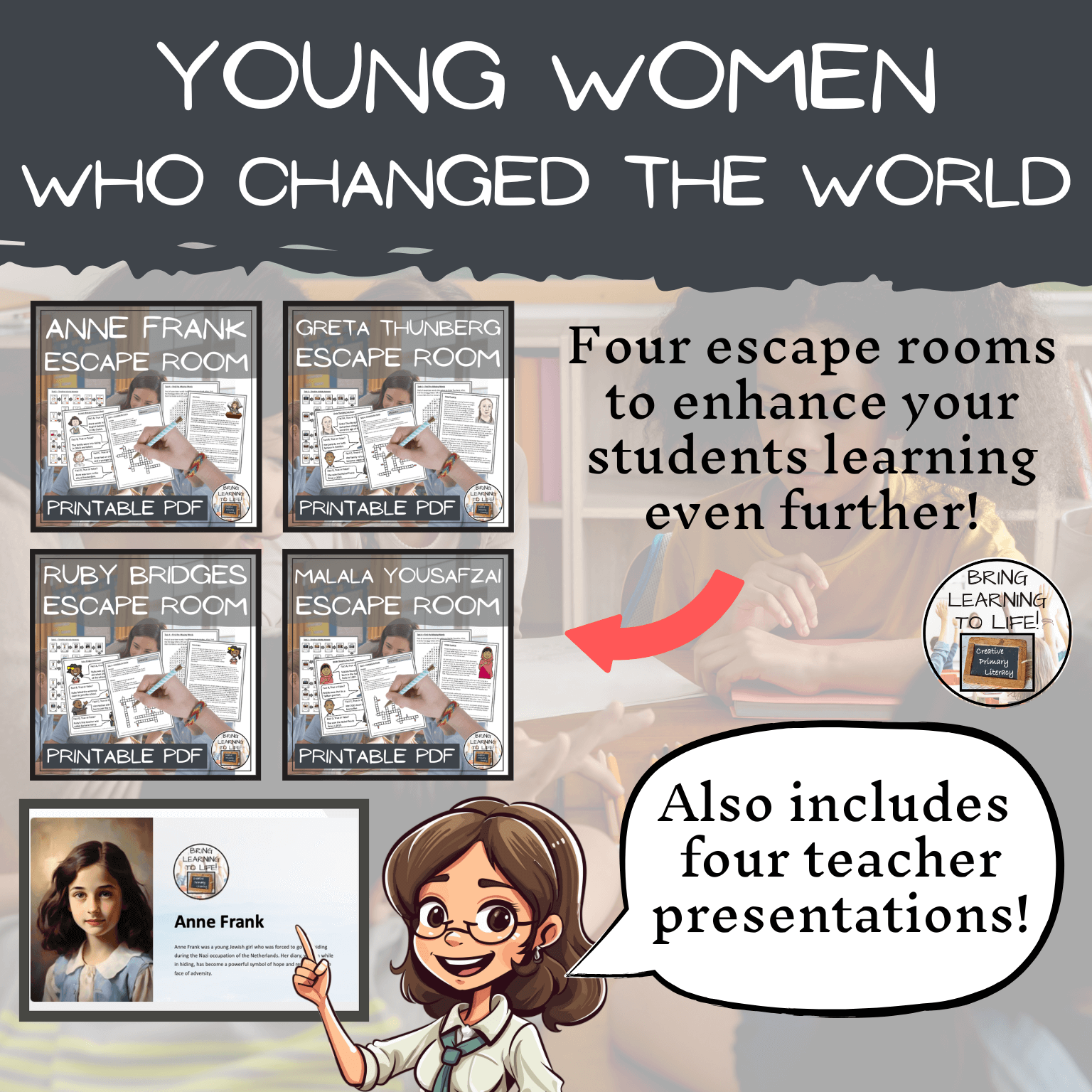Young Women Who Changed the World Activity Mega Bundle for 3rd-4th Grade, featuring young women history activities.