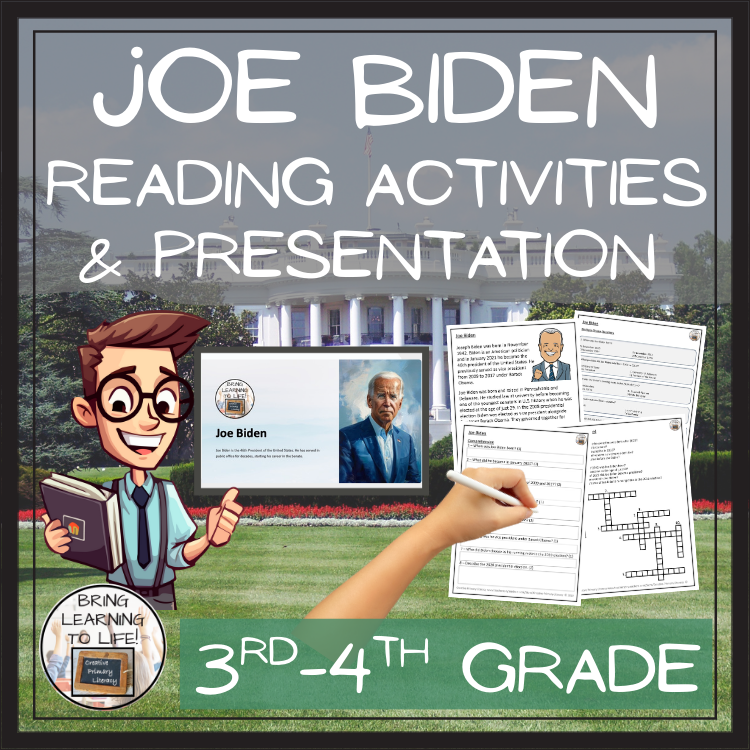Joe Biden Close Reading Comprehension Activities | 3rd Grade & 4th Grade