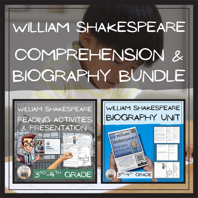 William Shakespeare Close Reading & Biography Bundle | 3rd Grade & 4th Grade