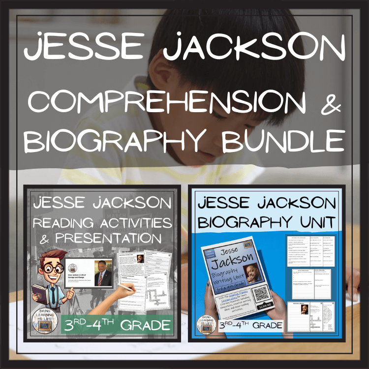 Jesse Jackson comprehension and biography bundle for 3rd and 4th grade reading activities.