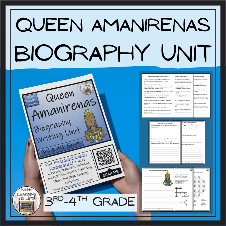 Queen Amanirenas Biography Project & Writing Unit | 3rd Grade & 4th Grade materials, lessons, and templates.