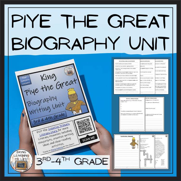 Piye the Great Biography Project & Writing Unit | 3rd Grade & 4th Grade - educational resource displayed in image.