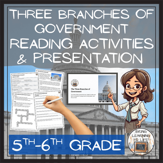 Branches of Government Close Reading Comprehension Activities | 5th-6th Grade educational resource for students.