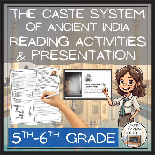 Caste System of Ancient India Reading Comprehension Activities | 5th-6th Grade with worksheets and presentation resources.