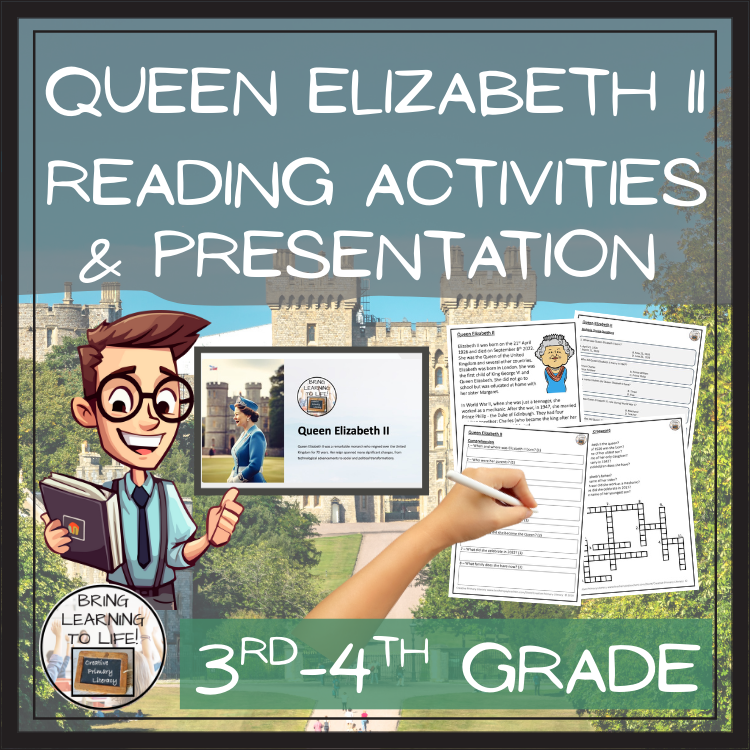 Queen Elizabeth II Close Reading Comprehension Activities | 3rd Grade & 4th Grade