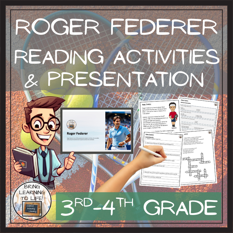 Roger Federer Close Reading Comprehension Activities | 3rd Grade & 4th Grade