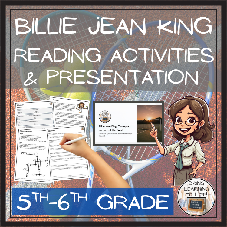Billie Jean King Reading Comprehension Activities | 5th Grade & 6th Grade