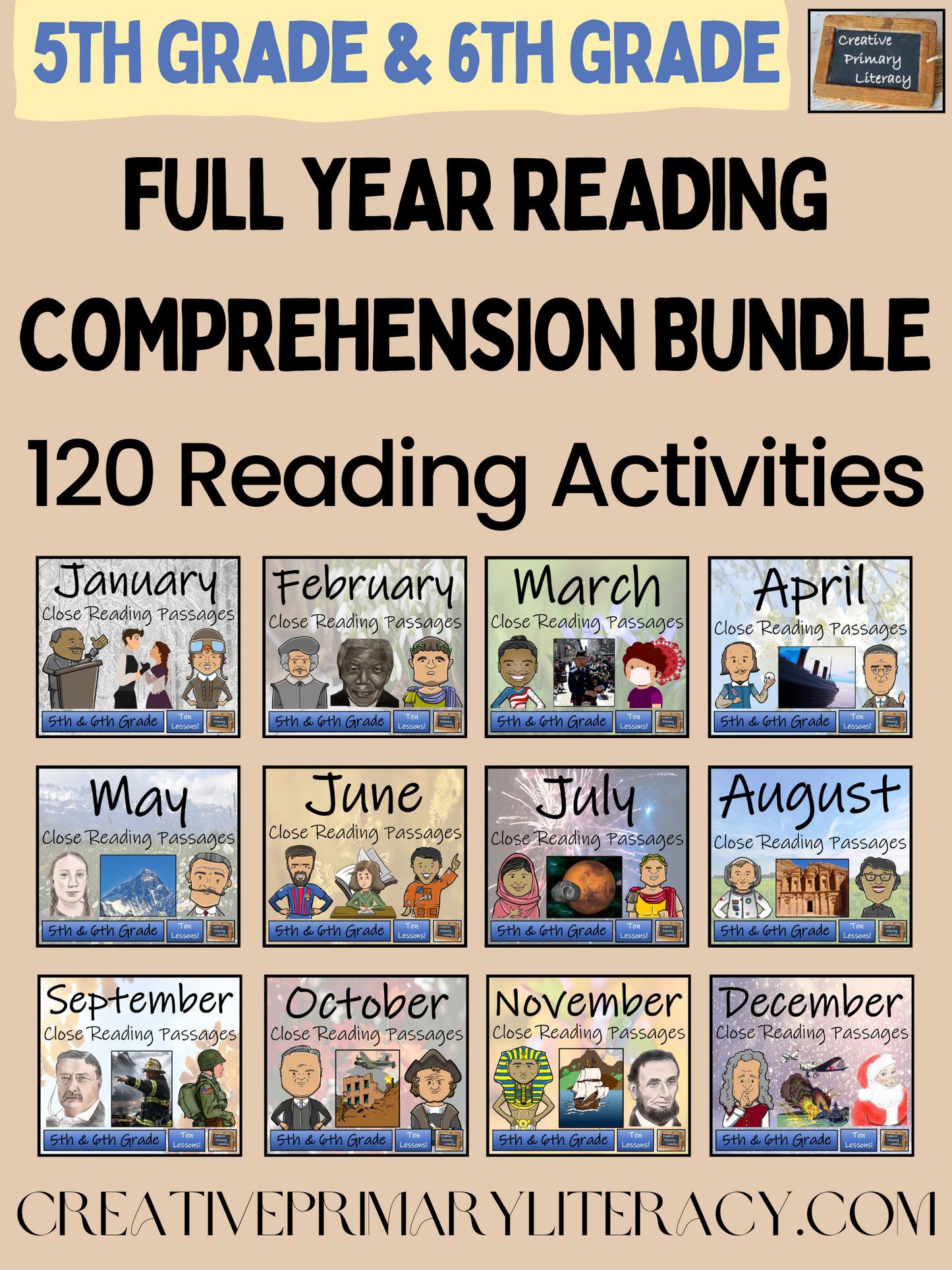 Full Year Close Reading Comprehension Book Bundle | 5th Grade & 6th Grade